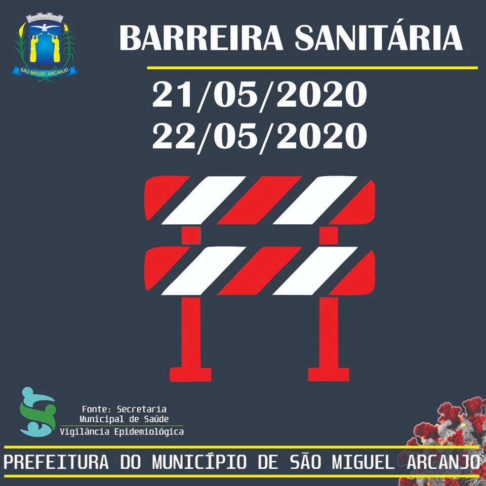 Barreiras sanitárias serão colocadas nos principais acessos ao município de São Miguel Arcanjo nos dias 21 e 22 de maio
